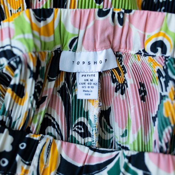 Topshop 60s Floral Plisse Wide Leg Colorful Pants Size 8 - Picture 4 of 8